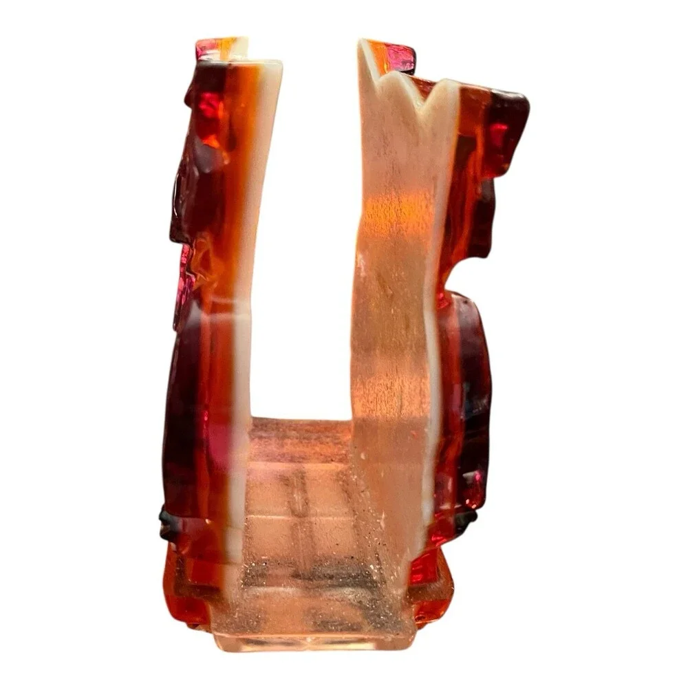 VTG Resin Lucite Hoot Owl Napkin Holder Amber Slag Acrylic MCM 5